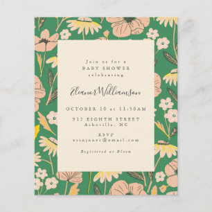 Budget Printemps vert Baby shower floral Invitatio