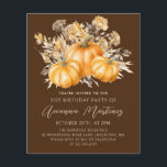 BUDGET PRIX 21e anniversaire Rustic Boho Citrouill<br><div class="desc">D'élégants citrouilles d'aquarelle orange sont nichés dans une variété de feuillages et de fleurs d'automne. Un arrière - plan brun foncé et riche le cadre à la perfection. Parfait pour une fête d'automne. Tout le texte est modifiable.</div>