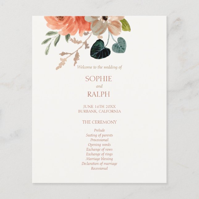 Budget Programme de mariage floral Feuille papier  (Devant)