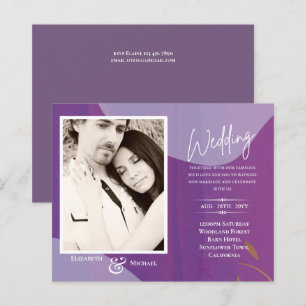BUDGET Purple Abstrait photo Mariage Invitation