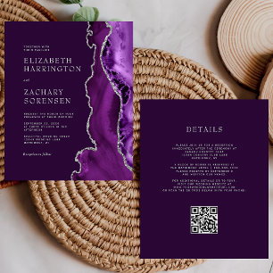 Budget Purple Agate Argent QR Code Mariage Invitat
