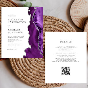 Budget Purple Agate Argent QR Code Mariage Invitat