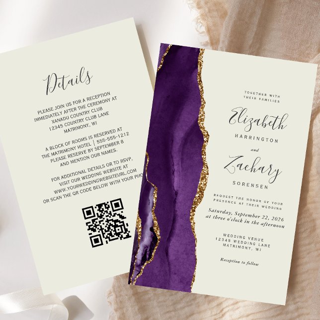 Budget Purple Agate ivoire QR Code Mariage Invitat (Créateur téléchargé)