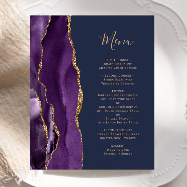 Budget Purple Agate Marine Bleu Mariage Menu (Créateur téléchargé)