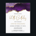 Budget Purple Agate Or 60e anniversaire Invitation<br><div class="desc">Cette invitation branchée à 60ème anniversaire présente une image aquarelle d'une géode agate dans les tons violet avec des reflets d'or. Les mots "60e anniversaire" apparaissent dans la parties scintillant en faux or dans la police décorative moderne d'écriture manuscrite. Customisez-le avec le nom de l'honoré en texte doré et les...</div>