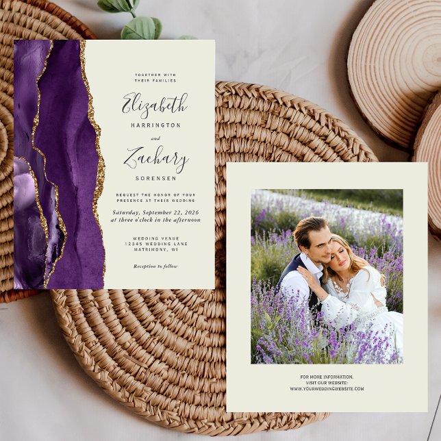Budget Purple Agate Photo Ivory Wedding Invitation (Créateur téléchargé)