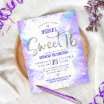 Budget Purple Aquarelle Douce 16 Invitation Argent<br><div class="desc">"Bonne Douce 16". Envoyez cette invitation étonnante, pétillante, girly, festive, moderne, personnalisée, budget personnalisé pour un événement à retenir. Un arrière - plan d'aquarelle mauve et doux est superposé par de minuscules points de parties scintillant de confettis et un script de typographie. Personnalisez le texte personnalisé avec le nom de...</div>