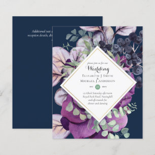 BUDGET Purple Bleu Floral Invitations de mariage