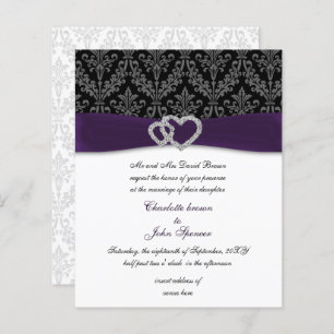 Budget Purple Damask Diamante Faire-part de mariag