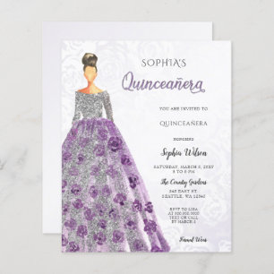 Budget Purple Éperche Robe Quinceanera Invitation