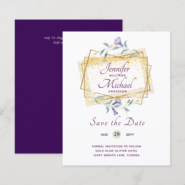 Budget Purple Feuilleté Mariage Floral Dates de sa (Devant / Derrière)