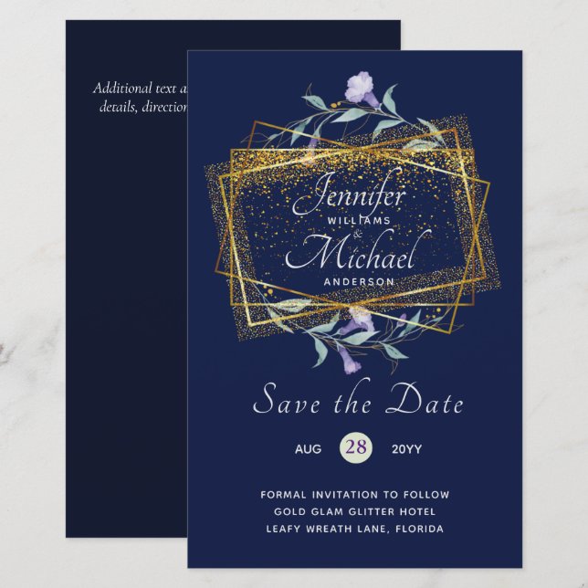 Budget Purple Feuilleté Mariage Floral Dates de sa (Devant / Derrière)