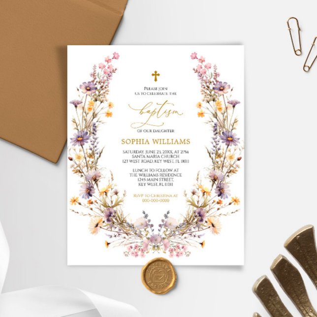 BUDGET Purple Fleur sauvage Baptême Invitation (Créateur téléchargé)