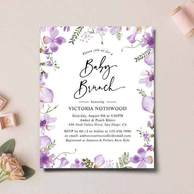 Budget Purple Fleurs sauvages Baby Brunch Invitati (Créateur téléchargé)