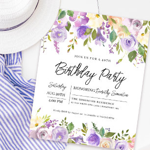 Budget Purple Floral 40e Invitation anniversaire