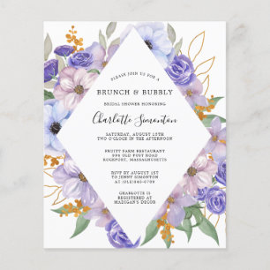 Budget Purple Floral Bridal Brunch Bubbly Invitati