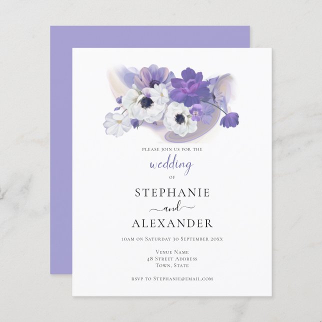Budget Purple Floral Faire-part de mariage (Devant / Derrière)