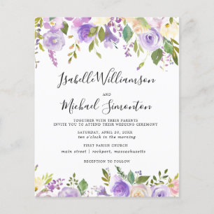 Budget Purple Floral Faire-part de mariage