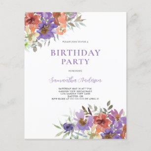 Budget Purple Floral Invitation Anniversaire