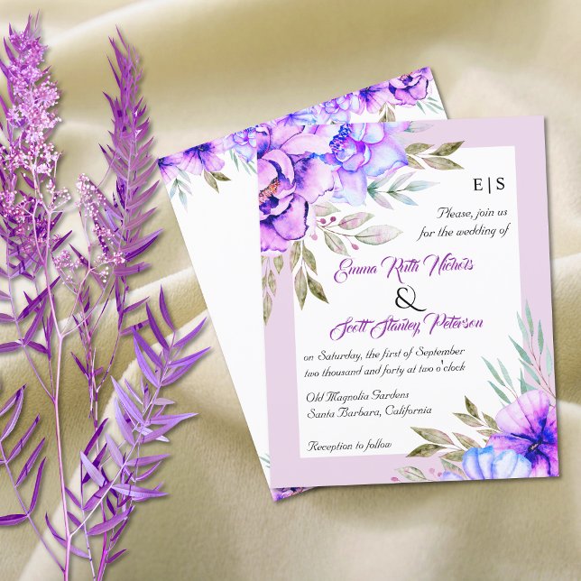 BUDGET purple flowers floral wedding invitation (Créateur téléchargé)