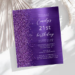 Budget Purple Glam Parties scintillant 21e anniver<br><div class="desc">Le bord gauche de cette invitation de fête d'anniversaire moderne est orné d'une bordure en faux parties scintillant violet. Le texte personnalisable combine un script blanc et des polices sans serif sur un arrière - plan en métal violet faux brossé. L'envers présente un design correspondant.</div>
