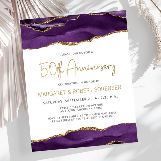 Budget Purple Gold Agate 50th Anniversary Invite (Créateur téléchargé)