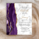 Budget Purple Gold Agate Marble Wedding Invitation<br><div class="desc">The left-hand edge of this elegant modern wedding invitation features a purple watercolor agate border trimmed with faux gold glitter. The customizable text combines gold colored handwriting with black copperplate and italic fonts on a white and gray marble background. The reverse side features a matching purple and gold agate design....</div>