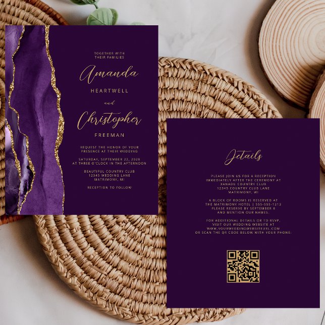Budget Purple Gold Agate Plum QR Code Mariage (Créateur téléchargé)