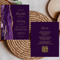 Budget Purple Gold Agate QR Code Mariage Invitatio