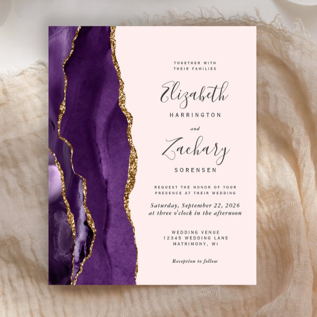 Budget Purple Gold Agush Faire-part de mariage (Créateur téléchargé)