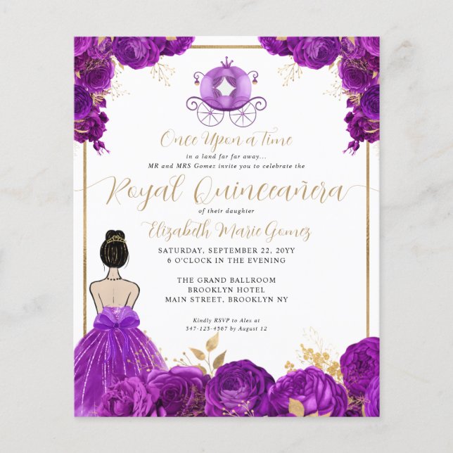 Budget Purple Gold Cinderella Royal Quinceanera (Devant)