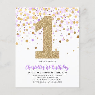 Budget Purple Gold Confetti Fille 1er anniversaire
