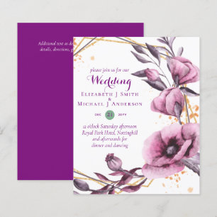 BUDGET Purple Gold Floral Mariages Invitations