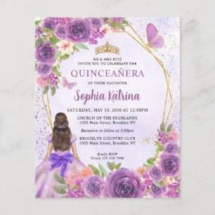 Budget Purple Gold Floral Princess Quinceañera