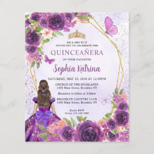 Budget Purple Gold Floral Princess Quinceañera