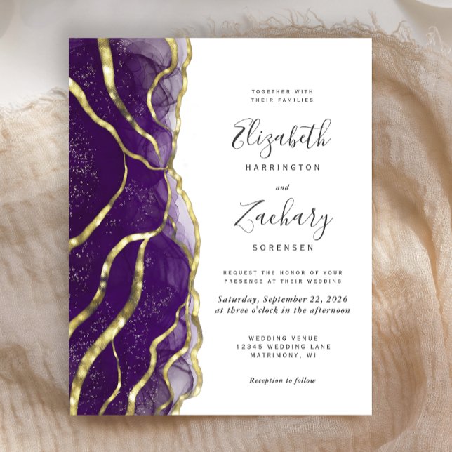 Budget Purple Gold Ink Wedding Invitation (Créateur téléchargé)