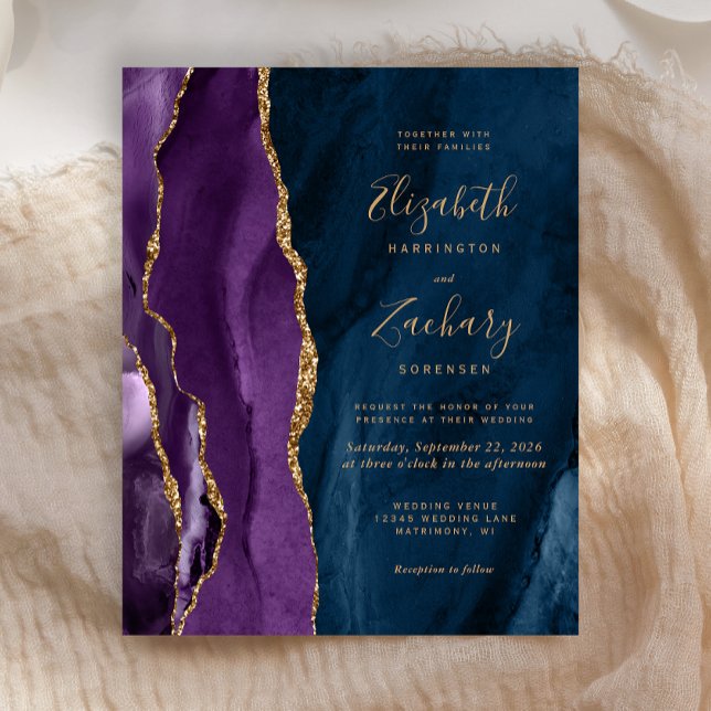 Budget Purple Gold Marine Blue Agate Mariage Invit (Créateur téléchargé)