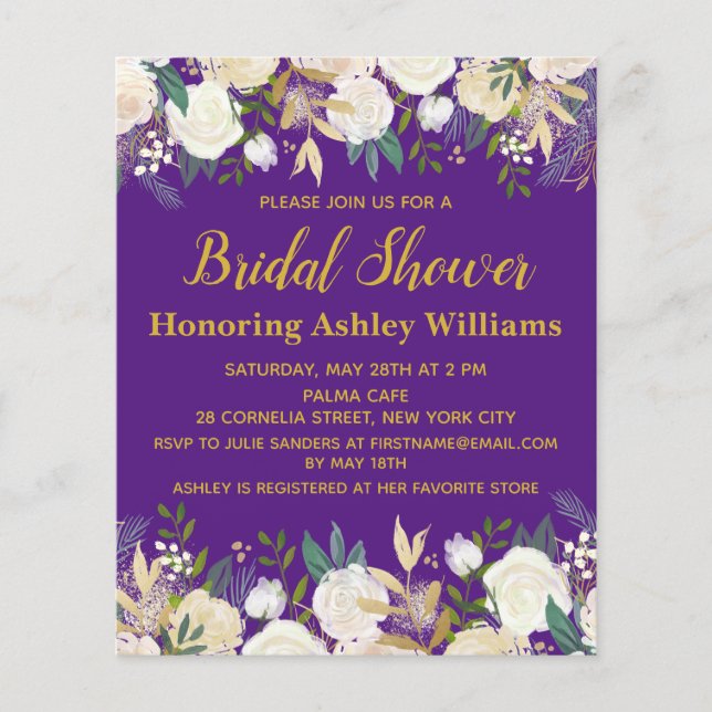 Budget Purple Gold nuptiale de douche Invitation P (Devant)