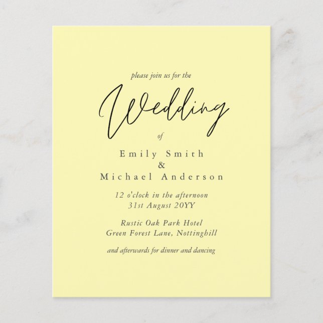 BUDGET Purple Jaune Couleurs Gris Mariage Inviter (Devant)