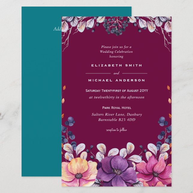 BUDGET Purple Lavender Feuilles mariage invite A9 (Devant / Derrière)