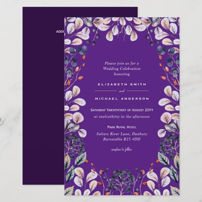 BUDGET Purple Lavender Feuilles mariage invite A9 (Devant / Derrière)