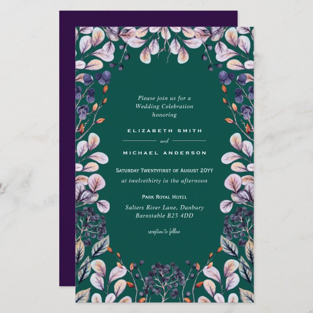 BUDGET Purple Lavender Feuilles mariage invite A9 (Devant / Derrière)