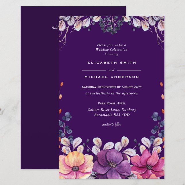 BUDGET Purple Lavender Feuilles mariage invite A9 (Devant / Derrière)