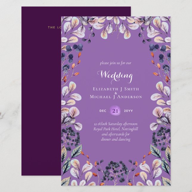 BUDGET Purple Lavender Feuilles mariage invite A9 (Devant / Derrière)