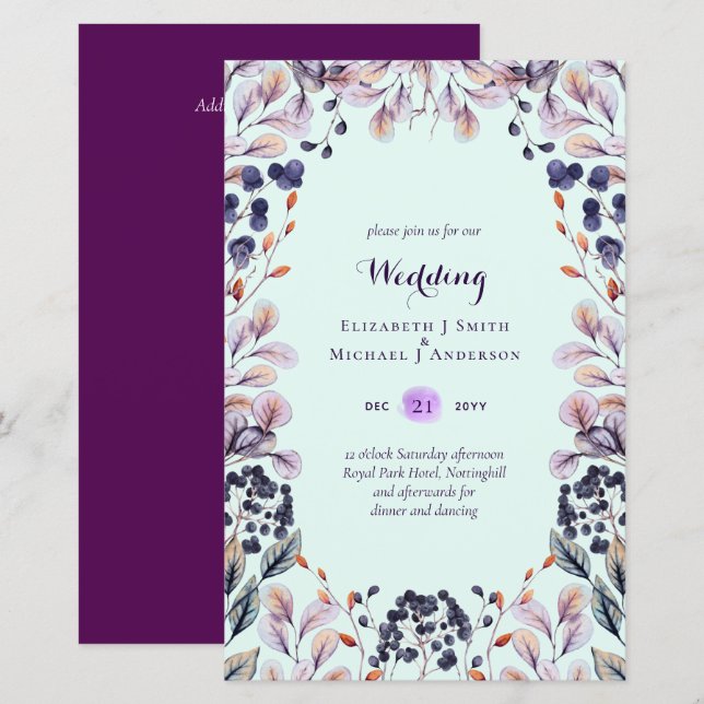 BUDGET Purple Lavender Feuilles mariage invite A9 (Devant / Derrière)