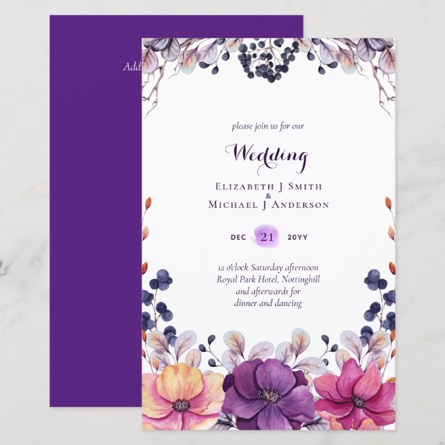 BUDGET Purple Lavender Feuilles mariage invite A9 (Devant / Derrière)