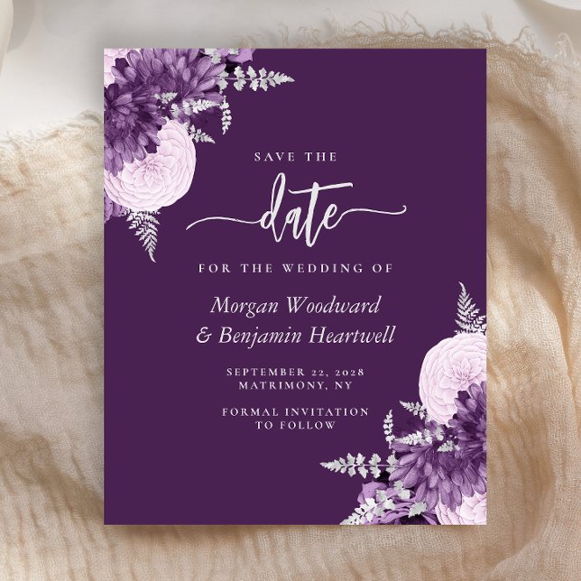 Budget Purple Lilac Silver Floral Save the Date (Créateur téléchargé)