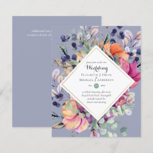 BUDGET Purple Orange Floral Invitations de mariage