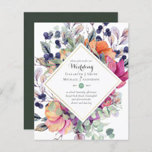 BUDGET Purple Orange Floral Invitations de mariage