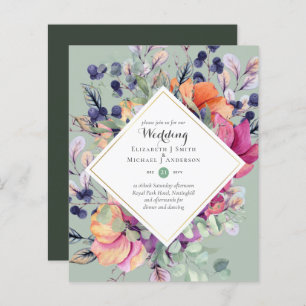 BUDGET Purple Orange Floral Invitations de mariage
